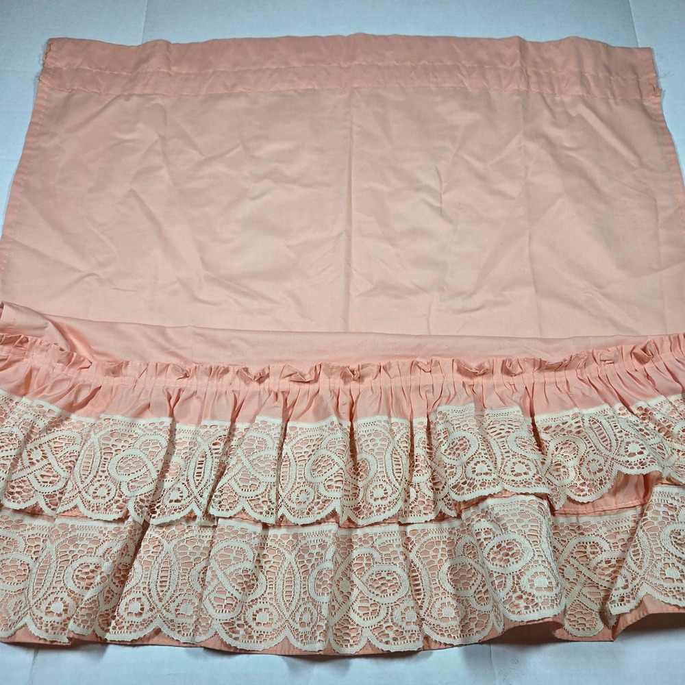 Vintage Peach Lace Ruffle Cafe Curtain Panel 40x29 Shabby Chic Cottagecore Tier